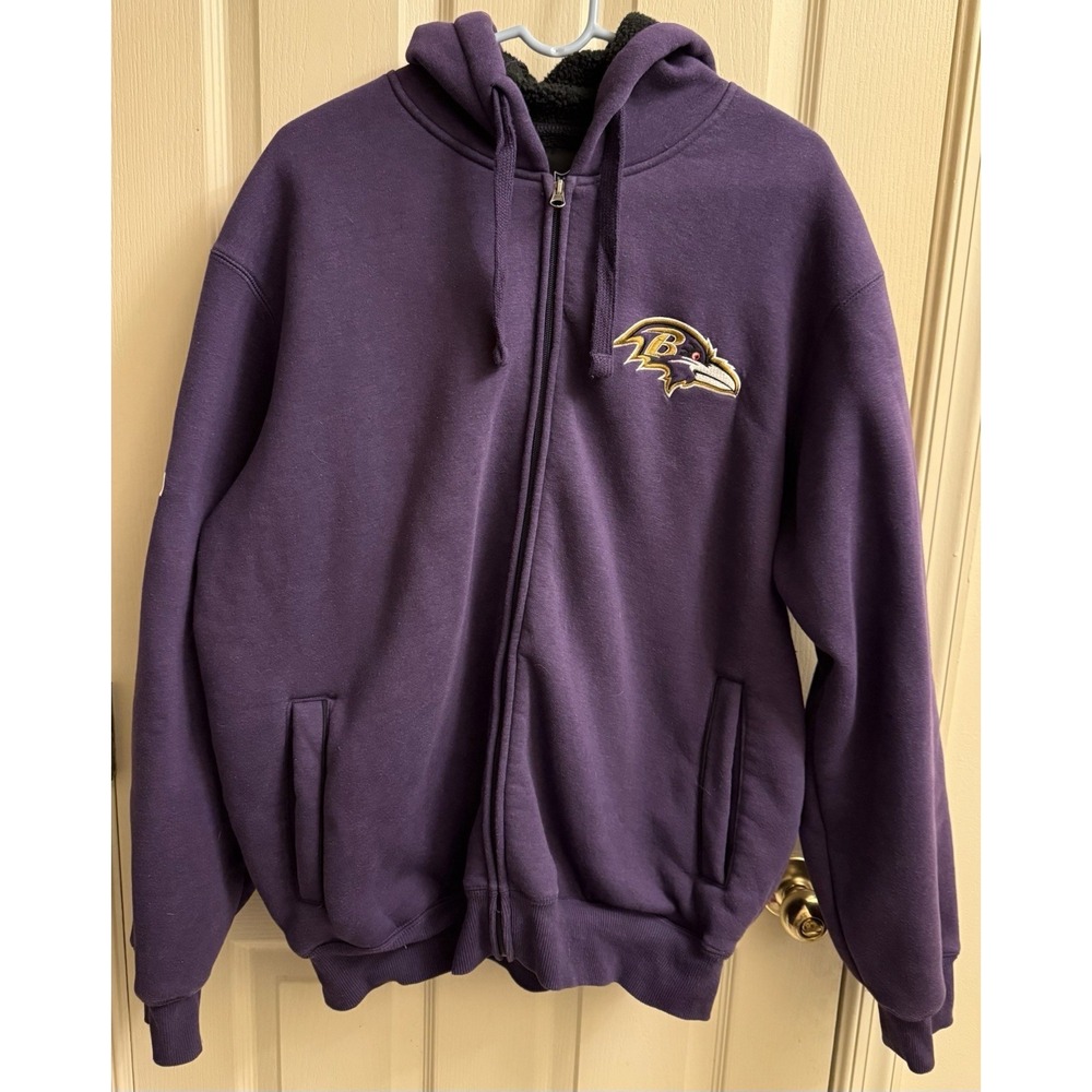 Baltimore Ravens Hoodie Embroidered Sherpa Lined Full Zip Jacket Mens Large GIII